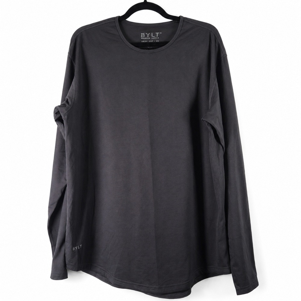 BYLT Drop Cut L/S Shirt Mens XL Gray Long Sleeve Premium Blend Athletic Casual
